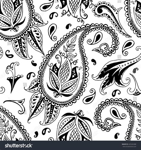 Hand Drawn Black White Paisley Seamless Stock Vector Royalty Free