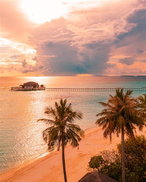 Premium Photo Fantastic View Of Calm Sea Water Waves With Orange