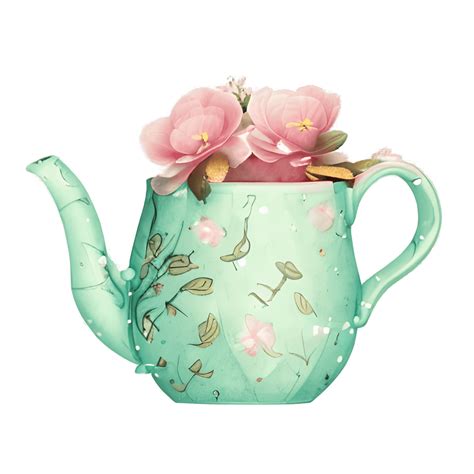 Aquarell Teetasse Im Vintage Stil Mit Bl Tenmuster Und Aufwendigem