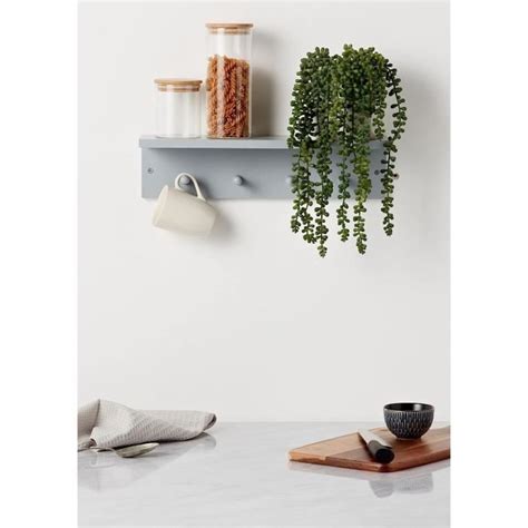 Etagere Murale Bois Avec Crochets Gris Porte Manteau Mural Porte