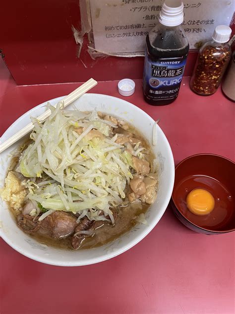 福豆【食べながら最低でも現状維持を】 On Twitter ラーメン二郎環七一之江店 ぶた5枚入小ラーメン 生卵 一之江店といったらこの方、千葉の狂犬まんべろさんをアテンドにお願いして此方