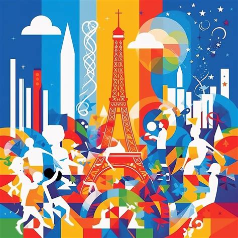 Premium AI Image | A colorful poster with the eiffel tower in the background