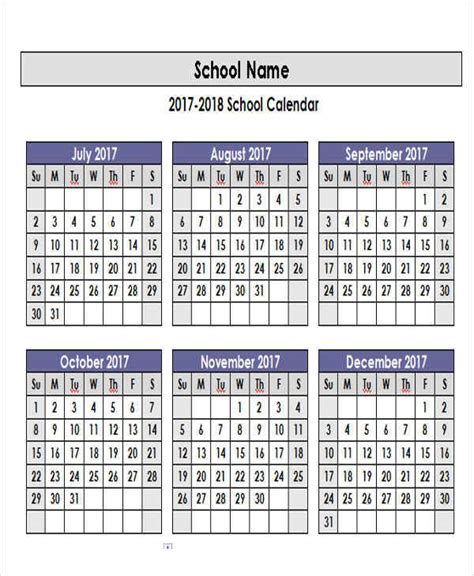 Academic Year Calendar Template