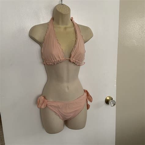 Victorias Secret Ruched Ruffle Bikini Blush Pink M Gem