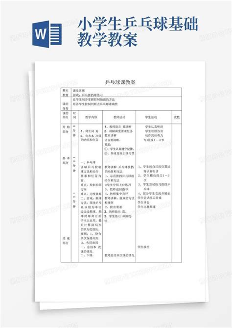 小学体育乒乓球课教案Word模板下载 编号ldnpxrap 熊猫办公