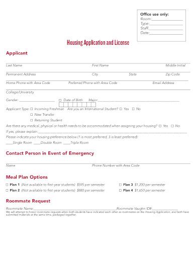 Free 12 Sample Housing Application Forms In Pdf Ms Word Excel