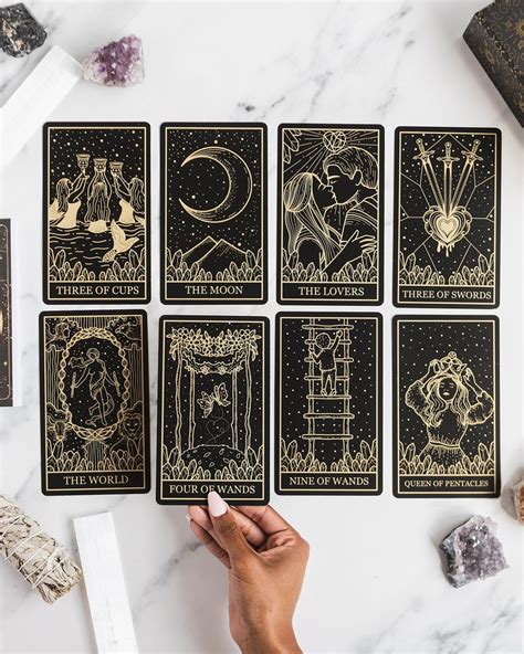 Gold Foil And Black Tarot Cards With Guide Book For Beginners Etsy