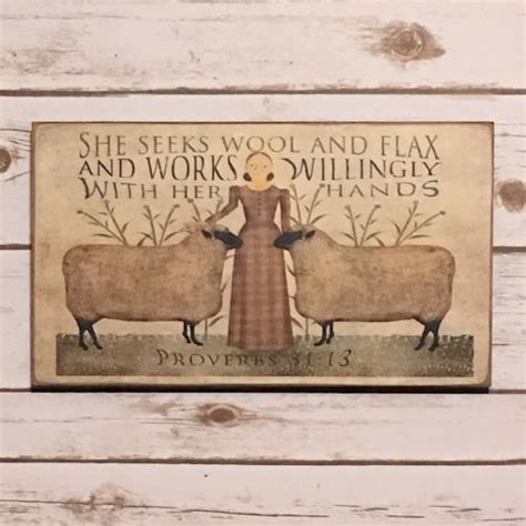 Handmade Sheep Homespun Wool Farmhouse Sign Primitive Folk Art Etsy
