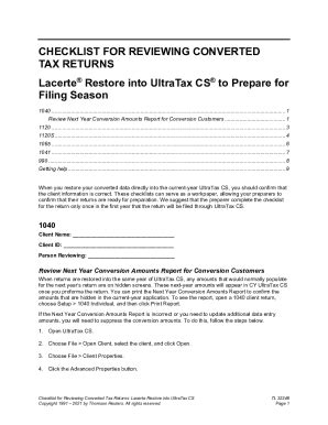 Fillable Online Checklists For Reviewing Converted Tax Returns Fax