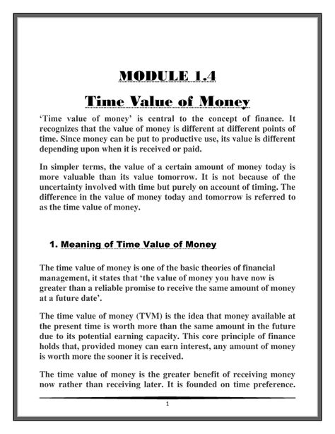 Time Value Of Moneytvm 1 Module 1 Time Value Of Money ‘time Value Of Money Is Central To