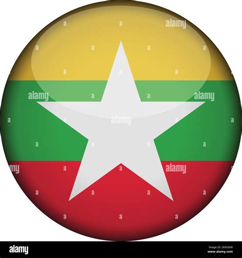 Myanmar Flag In Glossy Round Button Of Icon Myanmar Emblem Isolated On