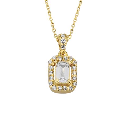 14K Real Solid Gold Halo Solitaire Necklace For Women