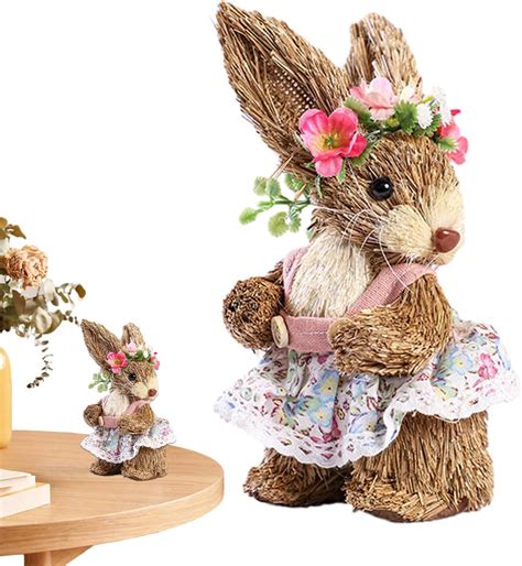 Easter Straw Bunny Easter Bunny Figurine Standing Bunny Statues