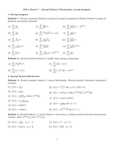 Am Seria Zadania Z Analizy Matematycznej Szeregi I Ci Gi