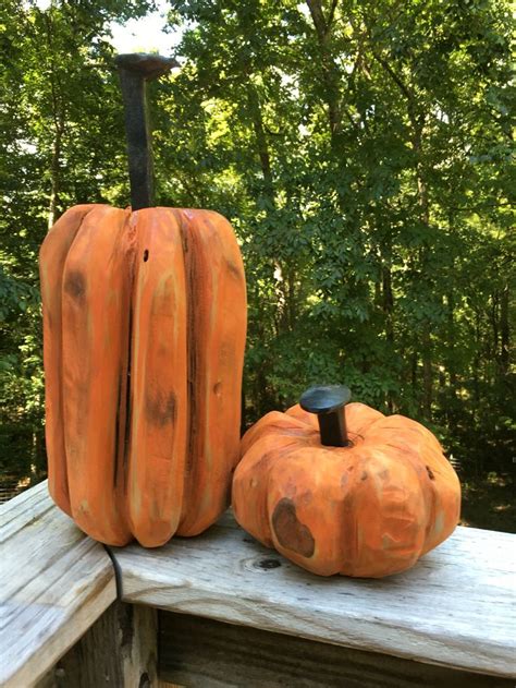 Hand Carved Wooden Pumpkins Wooden Pumpkins Fall Halloween Crafts