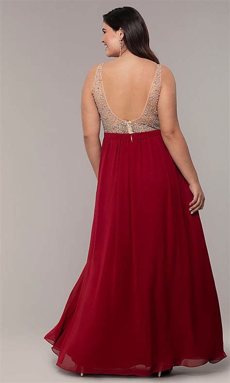 Long V Neck Beaded Bodice Plus Size Prom Dress Plus Size Prom Dresses