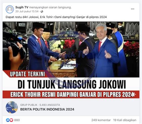 [cek Fakta] Jokowi Tunjuk Erick Thohir Dampingi Ganjar Di Pilpres 2024