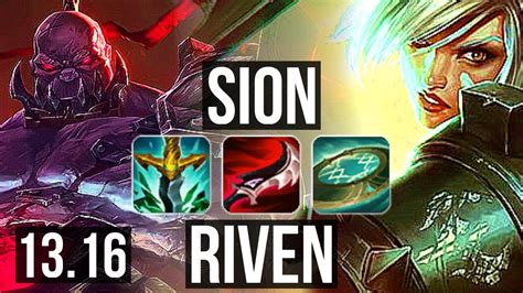 Sion Vs Riven Top 42m Mastery 8 Solo Kills 1000 Games Euw