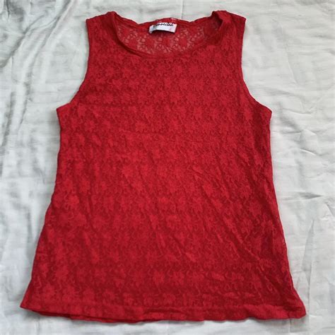 Vintage Mesh Red Lace Tank Top With Lining In The Depop