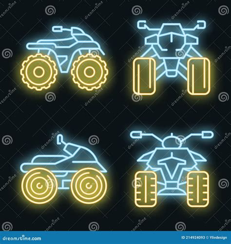 Quad Bike Icons Set Vector Neon Stock Vector Illustration Of Wheel