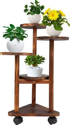 Arlmont Co Abrianna Triangular Multi Tiered Solid Wood Plant Stand