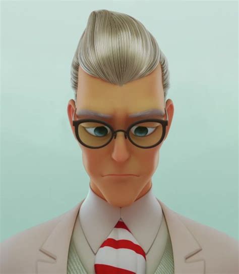 An Animated Man Wearing Glasses And A Suit With A Red Striped Tie On