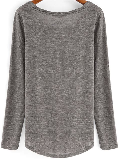 Grey Round Neck Long Sleeve Casual T Shirt Sheinsheinside