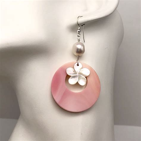 Pink Queen Conch Shell Hoop Earrings With White Mother Of Etsy