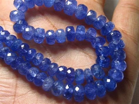 16 Inches Long Natural Blue Genuine TANZANITE Faceted Rondell Beads