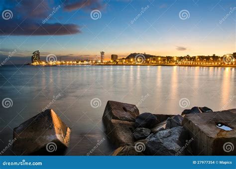 Coastline of Barcelona, Spain Stock Photo - Image of sunset, spain ...