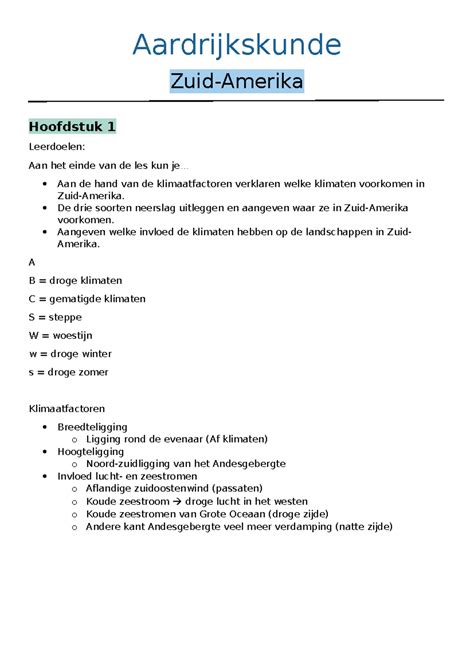 Samenvatting Domein Zuid Amerika Vwo Aardrijkskunde Zuid Amerika