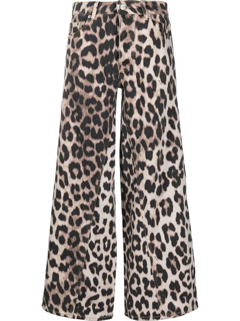 Ganni Leopard Print Organic Cotton Trousers Farfetch