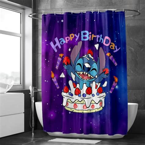 Lilo And Stitch Cartoon Shower Curtain Bathroom Curtain Set Waterproof