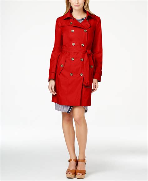 Lyst London Fog Hooded All Weather Double Breasted Trench Coat In Red