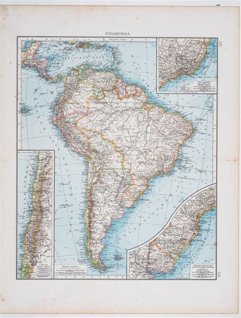 Map Of South America Color Map Original German World Etsy