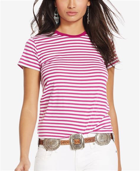 Lyst Polo Ralph Lauren Striped Crew Neck T Shirt In Pink