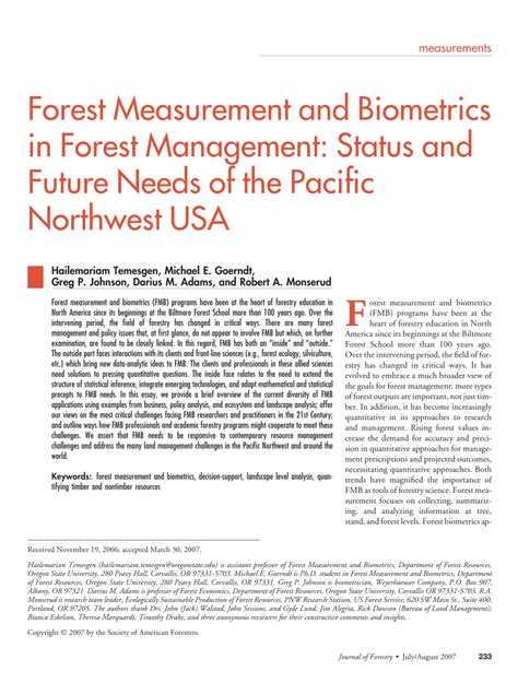 Pdf Forest Measurement And Biometrics In Forest Management Status