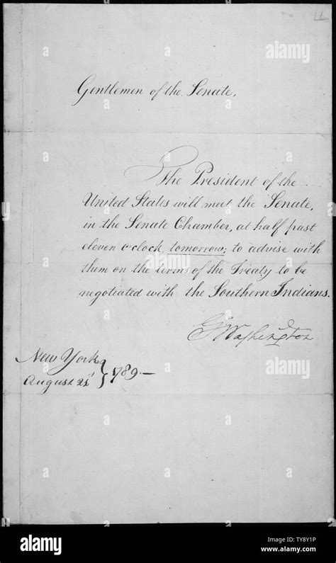 Message Of President George Washington Requesting That The Senate Meet