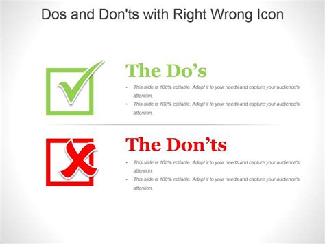 Dos And Donts With Right Wrong Icon Powerpoint Slides Design