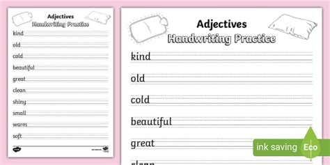 Adjectives Handwriting Practice Ks Hecho Por Educadores