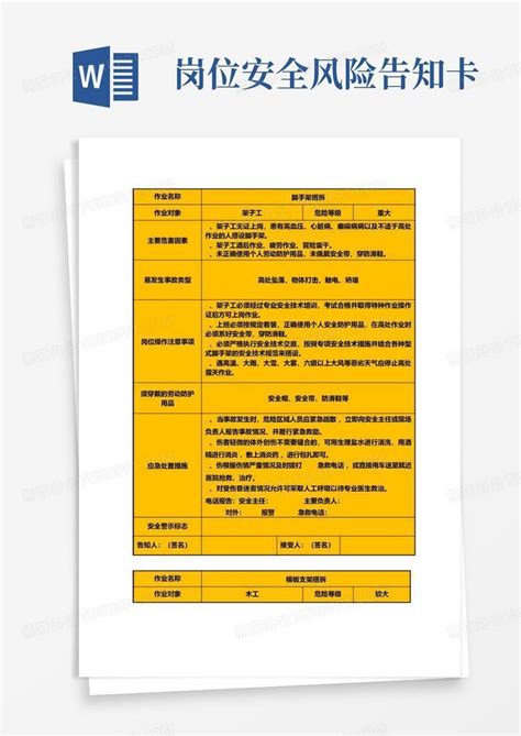 岗位安全风险告知卡word模板下载编号qygknjgb熊猫办公