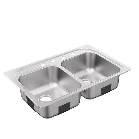 Moen 2200 33 In X 22 In Brushedsatin Stainless Double Equal Bowl Drop In 4 Hole Residential