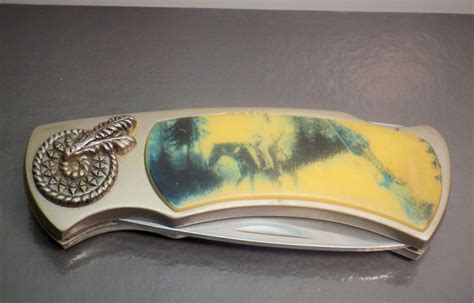 Very Nice Vintage Steel Knife Commemorative Indian Riding A Horse