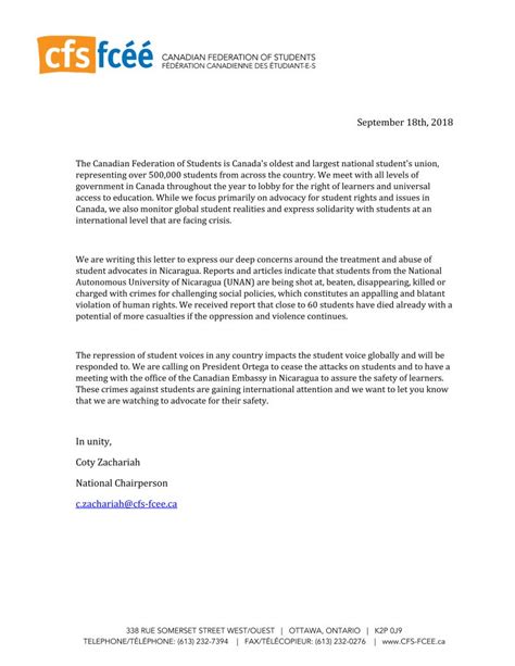 Cfs Solidarity Letter For Nicaraguan Students Fourlegsgood Net