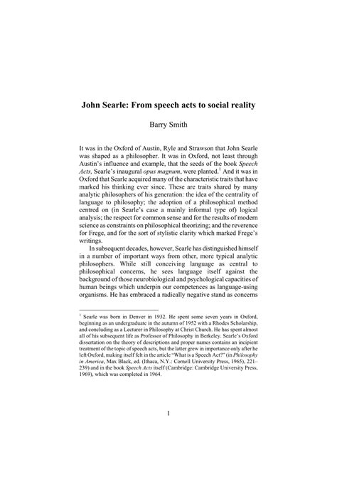 (PDF) John Searle: From Speech Acts to Social Reality