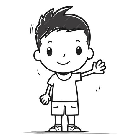 Premium Vector Cute Boy Waving Hand Cartoon Character Vector