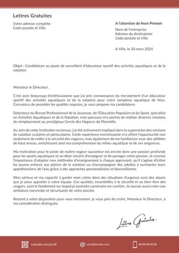 Lettre de motivation Maître nageur sauveteur