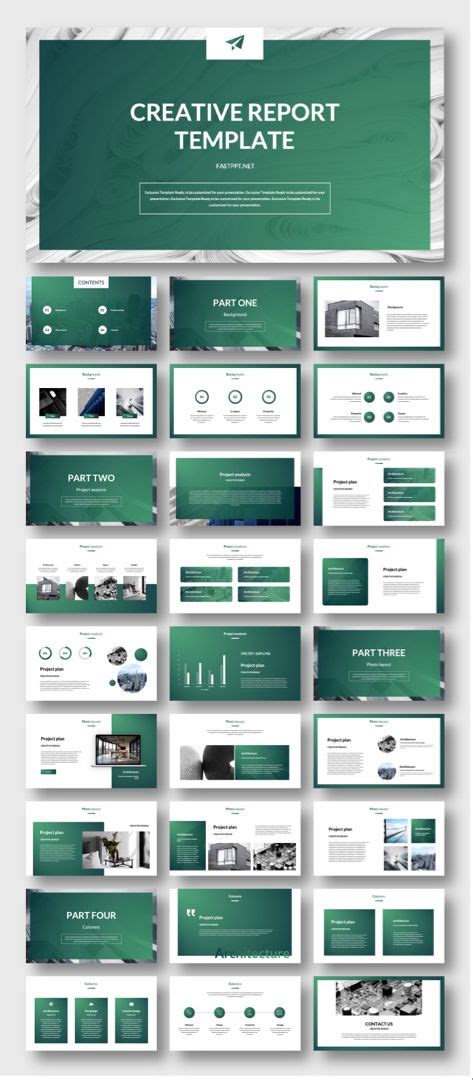 In Blue Green Report Presentation Template Powerpoint