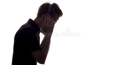 Face Profile Silhouette Of Music Lover Teenager Listening To Favorite