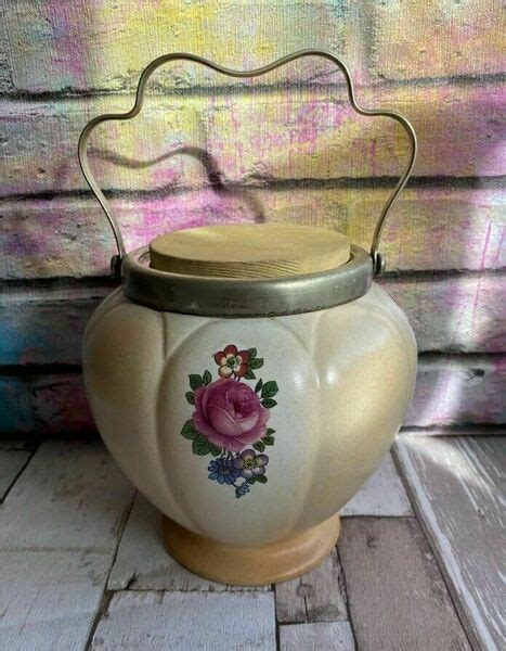 Vintage Epns Ceramic Roses Biscuit Jar Marked Made In England 1